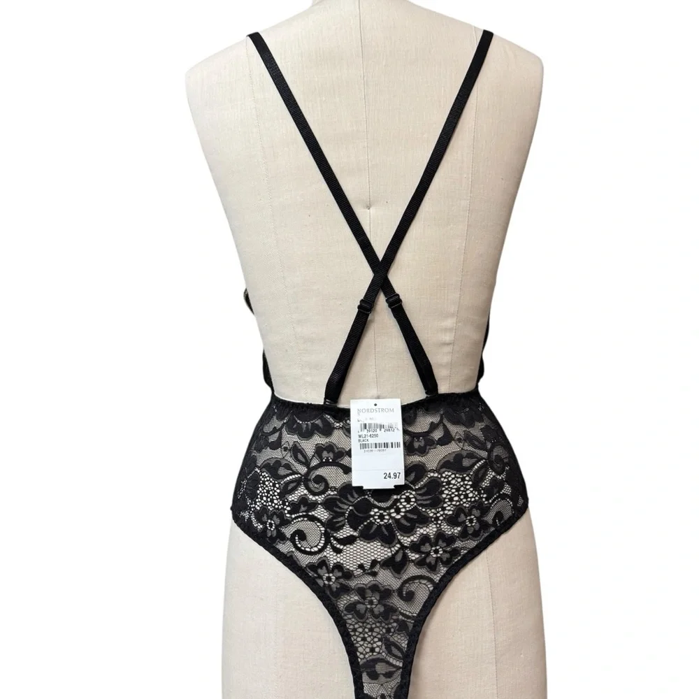 Wishlist Lace Bodysuit Halter Size S Black One Piece Thongs - Picture 2 of 9